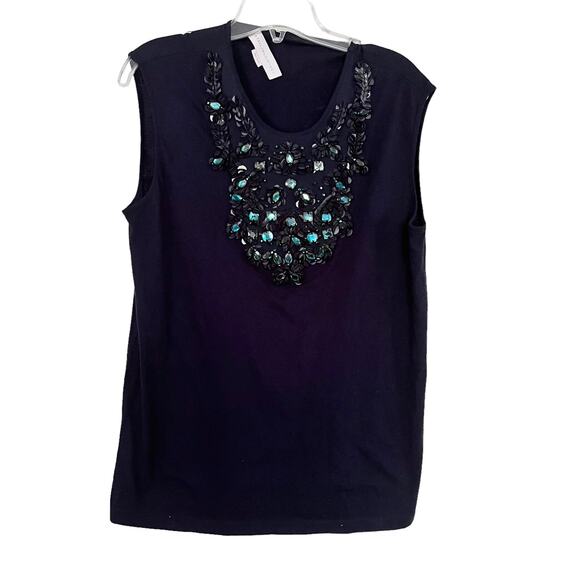 STELLA MCCARTNEY Navy Embellished Jeweled Sleeveless Tunic Top Size 40/M-L - Picture 2 of 11